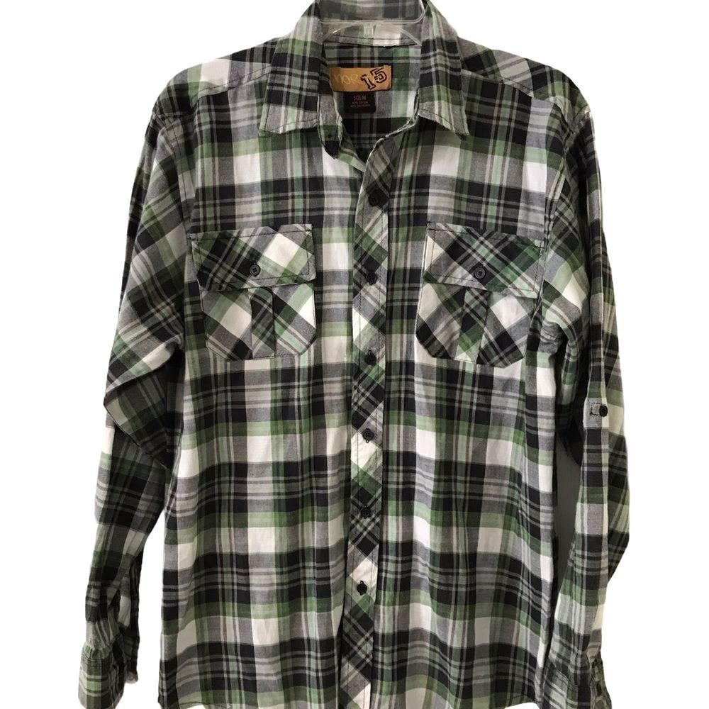North 15 Plaid Shirt Collared Country Casual Office Long Sleeve Button Up Size M